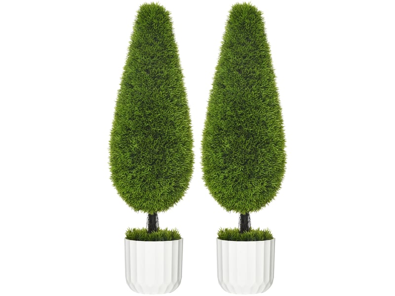  Lot de 2 cyprès artificiels 90 cm en plastique vert avec pots décoratifs, pour intérieur et extérieur  - Conforama A