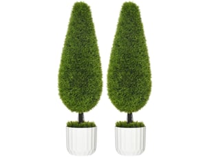 Lot de 2 cyprès artificiels 90 cm en plastique vert avec pots décoratifs, pour intérieur et extérieur