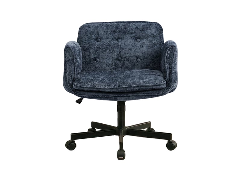 Chaise de bureau pivotante bleue en tissu, réglable en hauteur, avec roulettes et accoudoirs rabattables - Conforama A