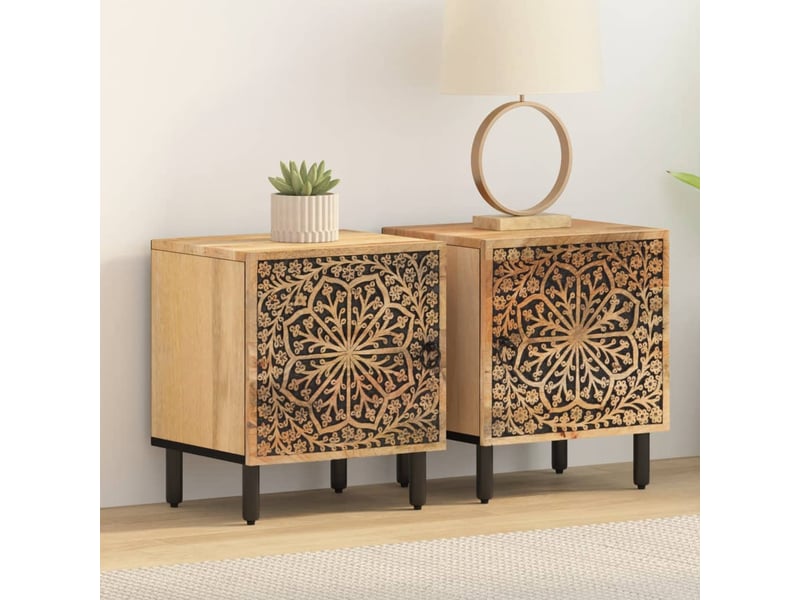  Lot de 2 tables de chevet - cabinet de chevet - table de nuit 40x33x46 cm bois de manguier solide  - Conforama B