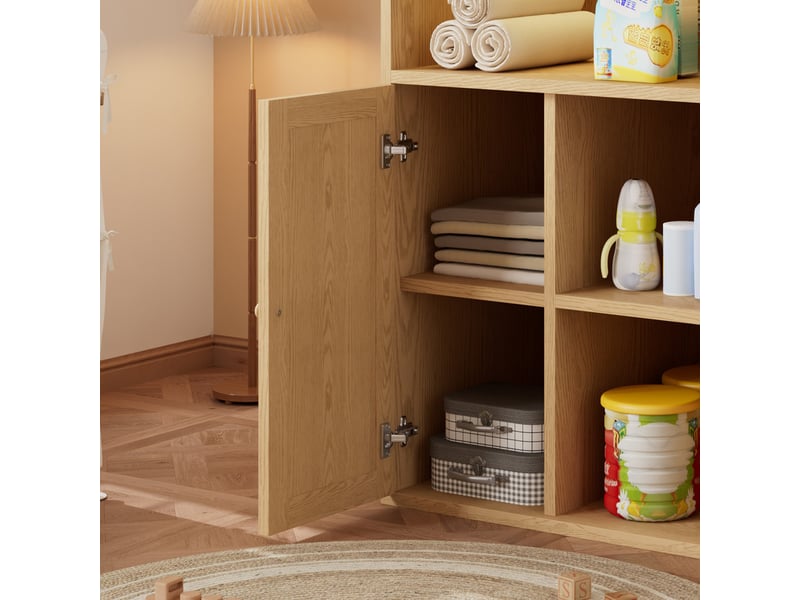  Table à langer - avec 1 porte - avec éclairage led réglable - grand espace de rangement et espace de rangement latéral - naturel  - Conforama R