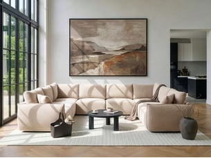 Canapé d'angle panoramique fixe <strong>BELIANI</strong> <strong></strong> 8 places Tissu beige avec coffre de rangement