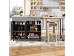 Table de bar extensible avec espace de rangement, îlot central de cuisine pour 4 à 6 personnes, 118-180x50x94cm, couleur grise