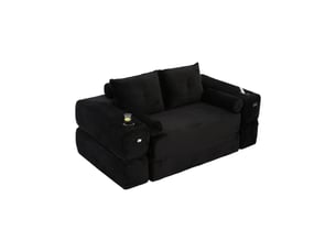 Canapé convertible 2 places en velours côtelé noir avec tiroirs intégrés et accoudoirs amovibles