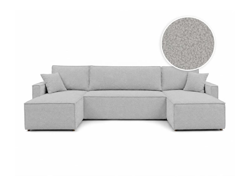  Farah - canapé d'angle panoramique convertible 6 places accoudoirs slim en tissu bouclettes généreuses  - Conforama A