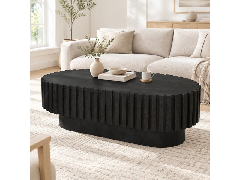  Table basse ovale 100x50x35,5 cm en mdf noir avec tiroir  - Conforama E