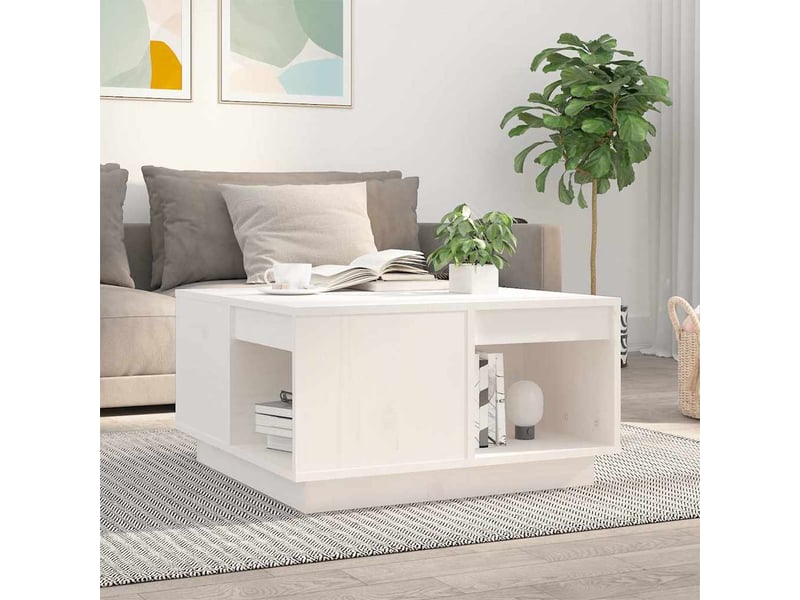  Table basse - table de salon - table à thé blanc 60x61x32,5 cm bois massif de pin  - Conforama B