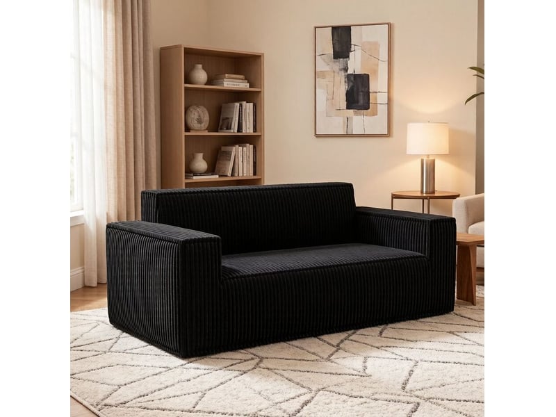 Canapé 2 places 178x86x70 cm en velours côtelé noir chicfurn - Conforama C