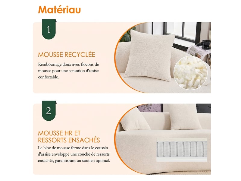  Canapé modulable incurvé 4 places tissu chenille - design moderne blanc gris  - Conforama D