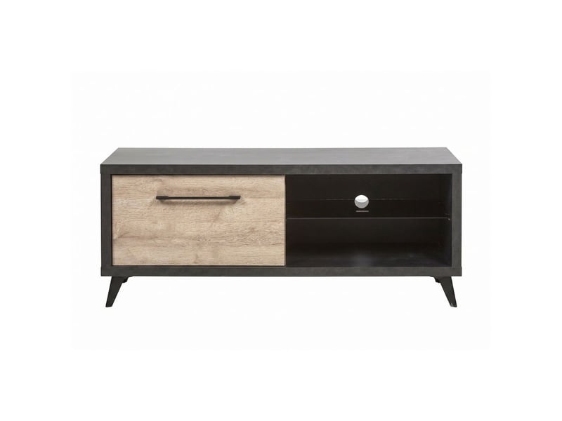  Meuble tv 1 tiroir 2 niches aspect béton anthracite et façade bois - miley MILEY - Conforama C