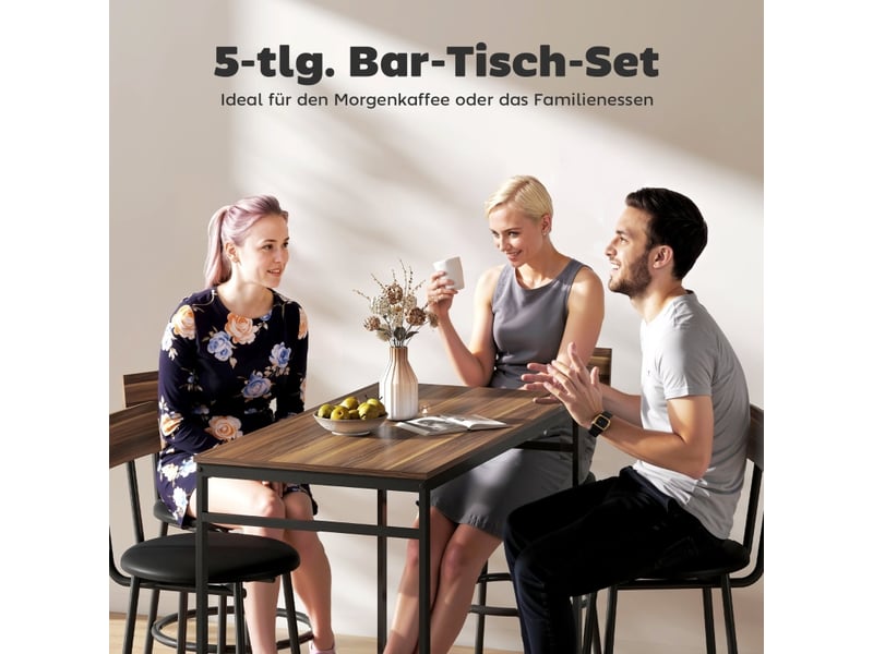  Ensemble table et chaises de bar avec 1 table et 4 tabourets  - dossiers, repose-pieds - bois et acier - marron  - Conforama E