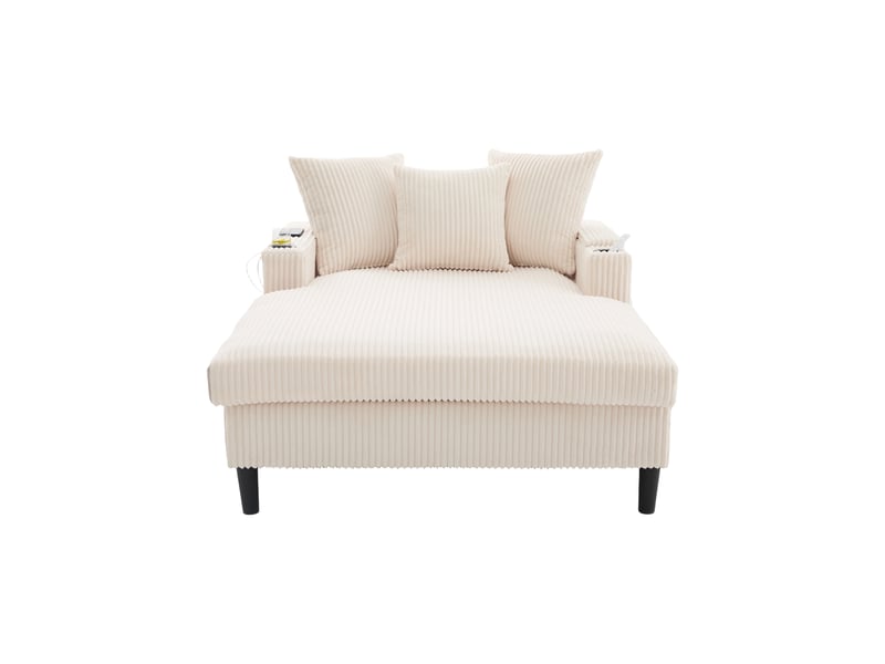  Canapé lounge modulable en velours côtelé, méridienne, grande surface de couchage, led, usb, rangement, porte-gobelets, multifonctionnel  - Conforama A