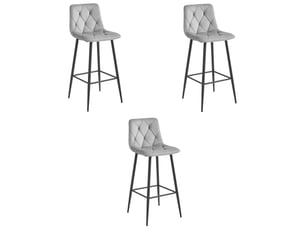 Valora 3 tabourets bar koda velours gris argenté pieds noirs