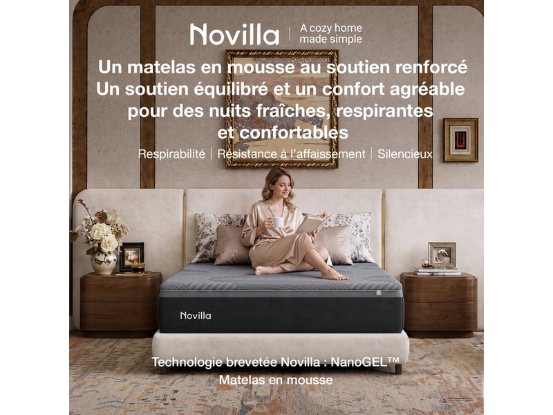  Novilla matelas 140x190 cm mémoire de forme airyflow thé vert 25 cm soutien 3 zones mi-ferme respirant  - Conforama E
