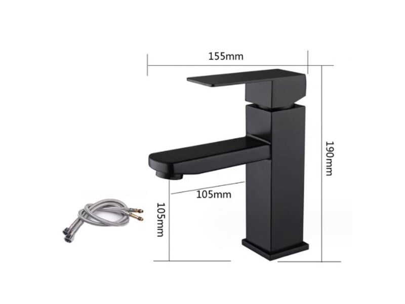 Mitigeur lavabo noir acier inoxidable levier unique eau chaude et froide avec tuyaux inclus robinet lavabo noir mitigeur salle de bain noir  - Conforama C