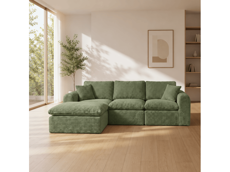 Canapé modulable 280x180x65 cm 3 places velours côtelé vert - Conforama C