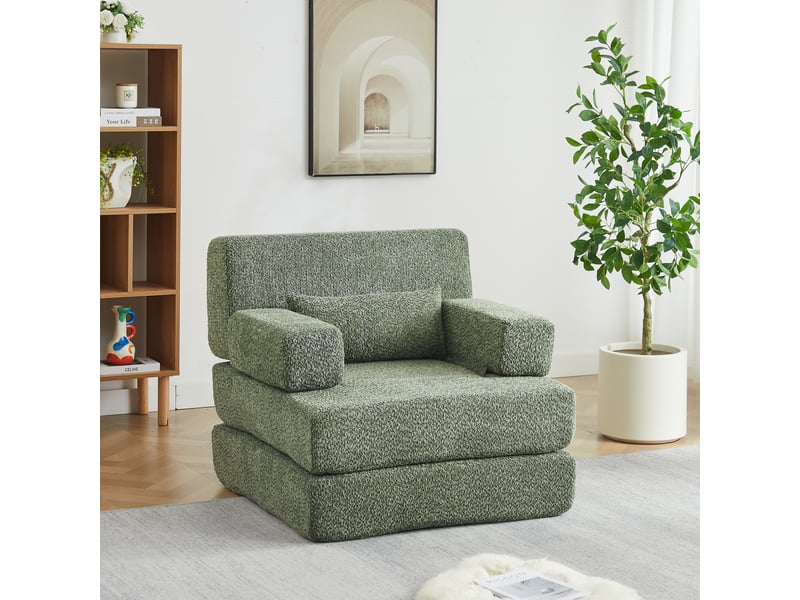 Fauteuil convertible 1 place 2 en 1 en chenille avec fonction lit pliable, fauteuil d’appoint salon chambre bureau - vert - Conforama B