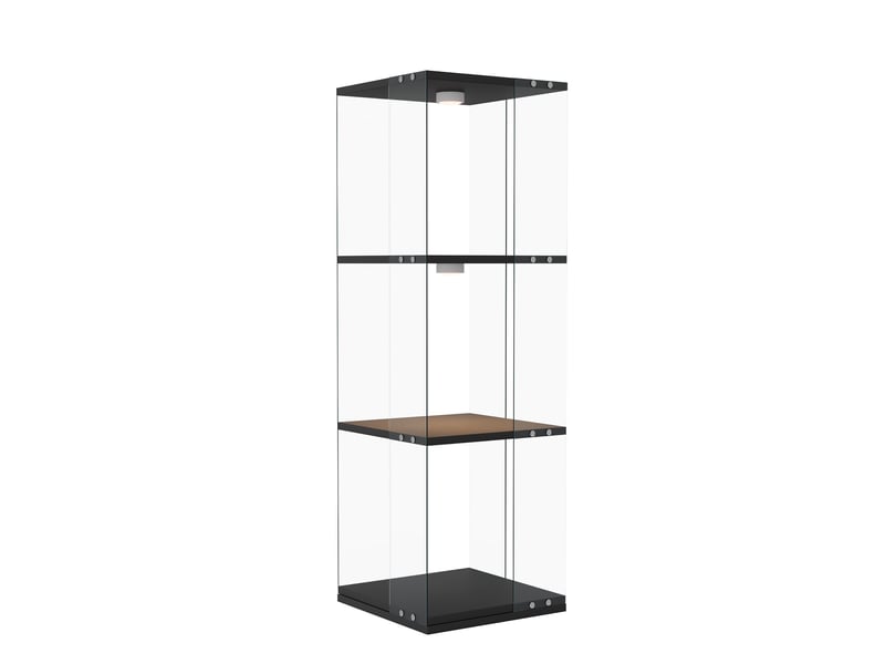  Vitrine d'exposition rotative 360° en verre 3 niveaux 121 cm avec spot led rgb, anti-basculement, verre trempé et bois, noir  - Conforama A