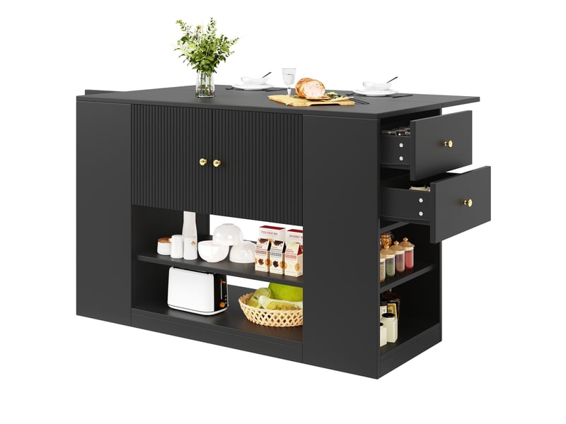  Ilot de cuisine 3 portes 2 tiroirs coloris noir Îlot de cuisine noir - Conforama A
