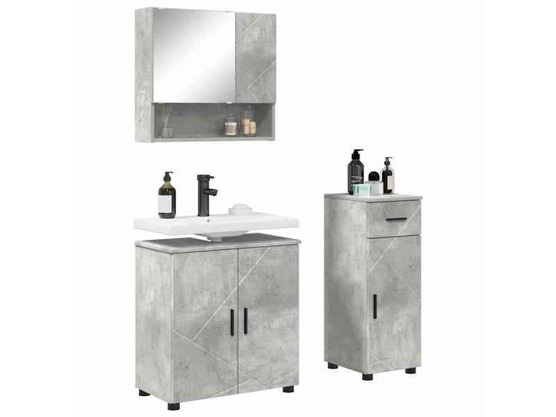 Ensemble de mobilier de salle de bain 3 pc gris béton cf64379 - Conforama C