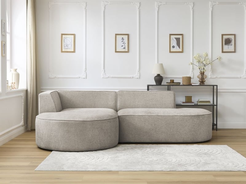  Bobochic canapé d'angle fixe rousseau tissu texturé beige  angle gauche ROUSSEAU - Conforama D