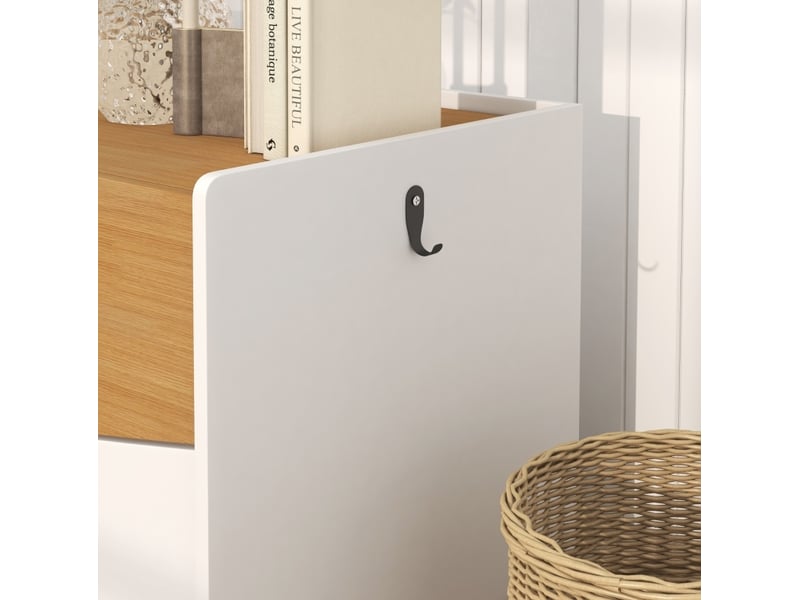 Meuble litière féline 78x50x51 cm – chêne et blanc – bac coulissant, tapis récupérateur et rangement - Conforama D