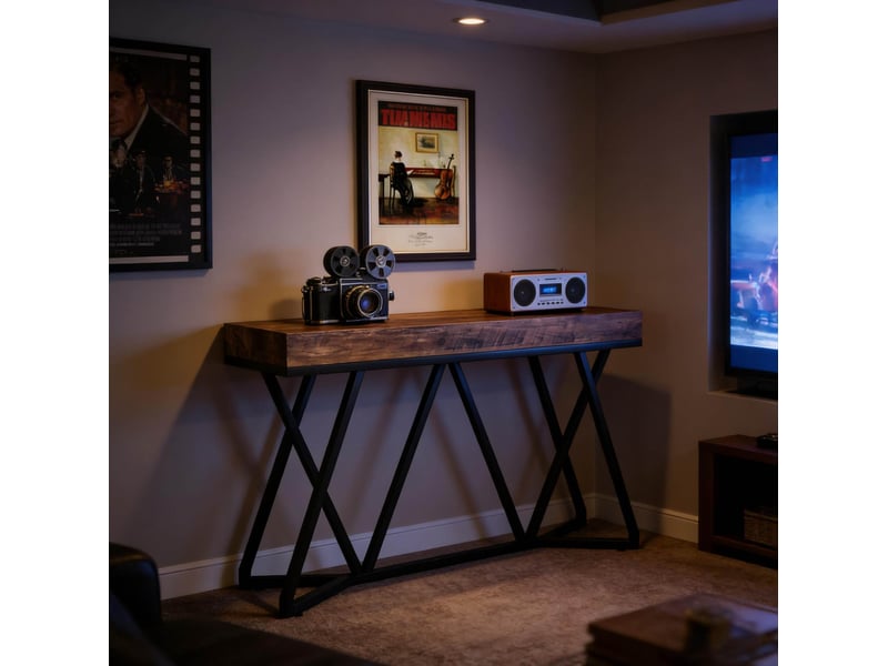  Table console 140x30x90 cm industrielle mdf métal noir et brun rustique  - Conforama B