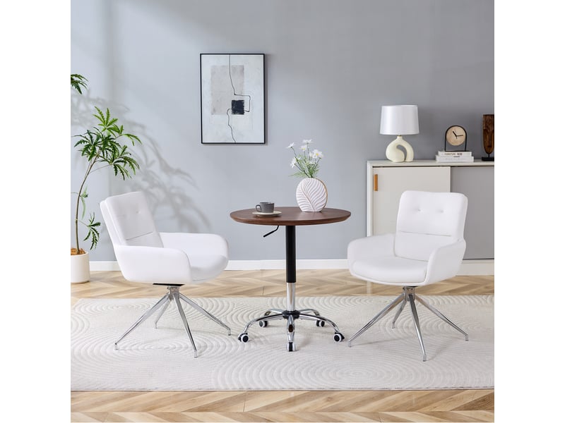  Lot de 2 chaises de salle à manger 55x50x85 cm pivotantes à 360° métal polyuréthane (pu) blanc et argenté  - Conforama C