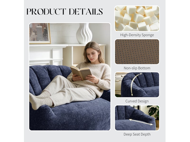  Canapé poire 140x98x61cm, grand format, forme patte d'ours, assise confortable, confort, flanelle souple, mousse, bleu  - Conforama D