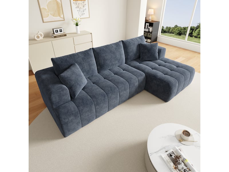 Canapé d'angle modulaire sans montage 3 à 4 places 244,5 x 136 cm chenille bleue - Conforama C