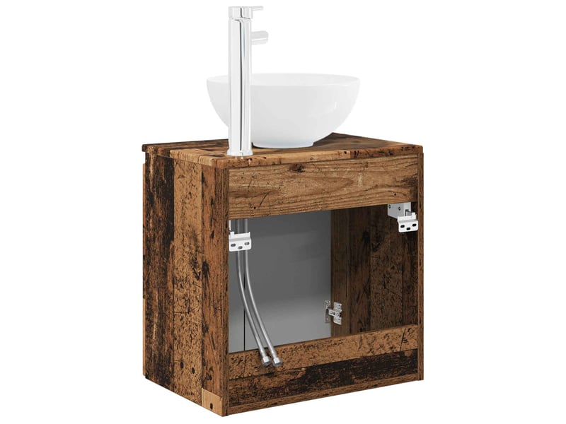 Vanité de lavabo mural, meuble de rangement bois ancien 49.5x35x63 cm - Conforama E