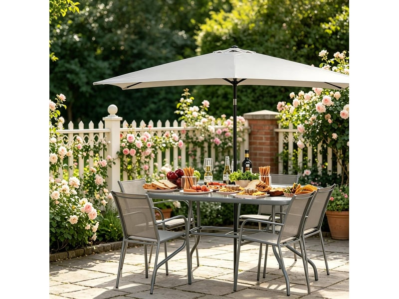 Table à manger extérieure rectangulaire pour 8 personnes avec trou de parasol et pieds antidérapants, 120 × 80 × 70 cm - Conforama D
