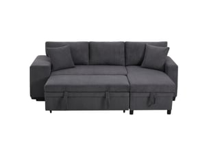 Canapé d'angle réversible convertible <strong>DESMIU</strong> <strong></strong> 3 places Velours côtelé gris avec coffre de rangement