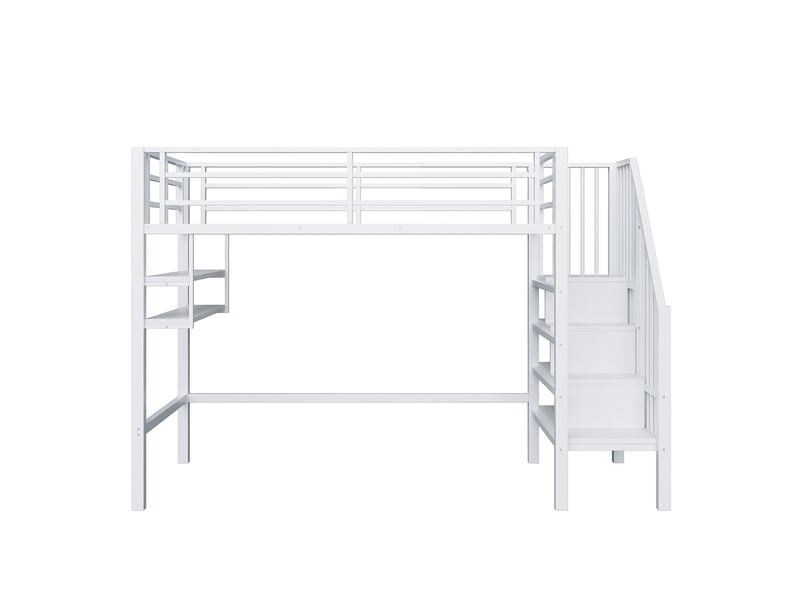  Lit mezzanine blanc 90x200 cm avec étagères, échelle rangement et garde-corps  - Conforama A