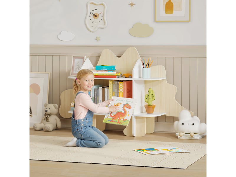  Bibliothèque enfant meuble de rangement pour jouets et livres 6 compartiments bois naturel 120x28x72,2cm  - Conforama D