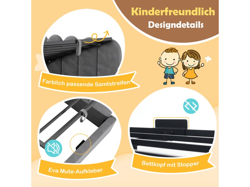  Canapé-lit pour enfant 90 x 190 cm, avec rangement hydraulique, en velours, gris  - Conforama W