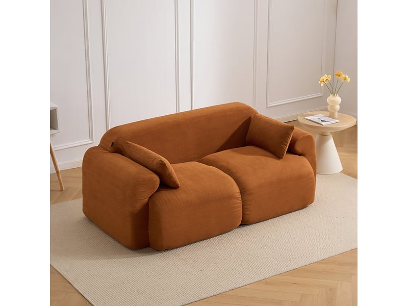  Canapé 2 places modenvie en velours côtelé marron caramel 186 x 95 x 76 cm  - Conforama E