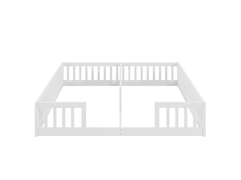  Lit enfant 90*200cm avec barrières de sécurité, lit double au sol pour 2 enfants, style minimaliste, blanc  - Conforama R
