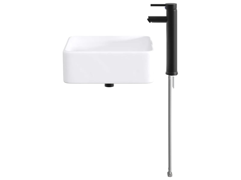  Lavabo de salle de bain avec robinet et évacuation noir mat shl5693  - Conforama D