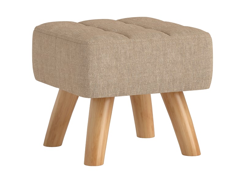  Repose-pieds rembourré aspect lin pieds bois marron 27 x 27 x 26 cm  - Conforama A