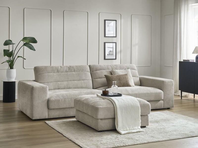  Bobochic canapé droit fixe 3 places sierra tissu texturé avec pouf taupe SIERRA - Conforama B