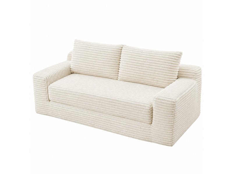 Canapé 2 places 2-en-1 en velours côtelé, mousse mémoire, idéal petits espaces - Conforama A