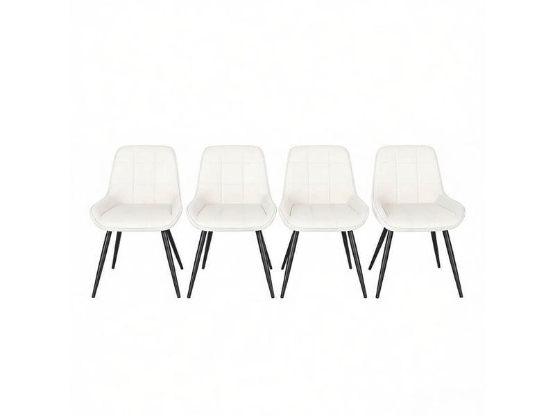  Lot de 4 chaises de salle à manger 52.5×43×81.5cm, noir et blanc, métal, pieds croisés réglables, dossier incurvé  - Conforama A