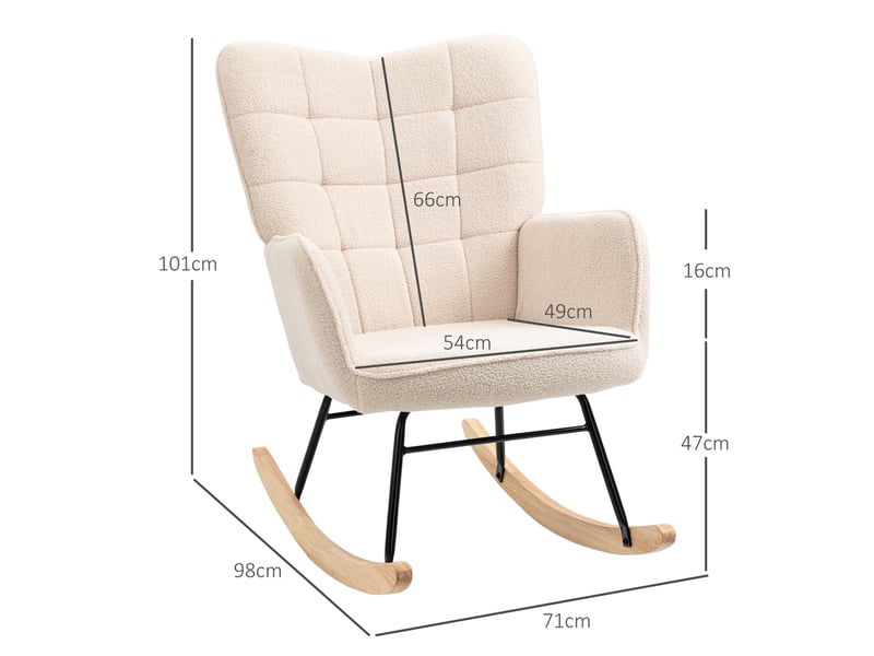  Fauteuil relax à bascule avec dossier haut capitonné et accoudoirs, en polyester beige 71 × 98 × 101 cm  - Conforama C