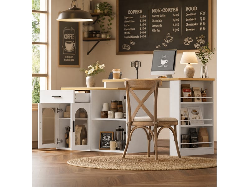  Desserte de cuisine 120x50x78 cm, à plateau pivotant, avec rangements intégrés, structure mdf, meuble cuisine, blanc  - Conforama D