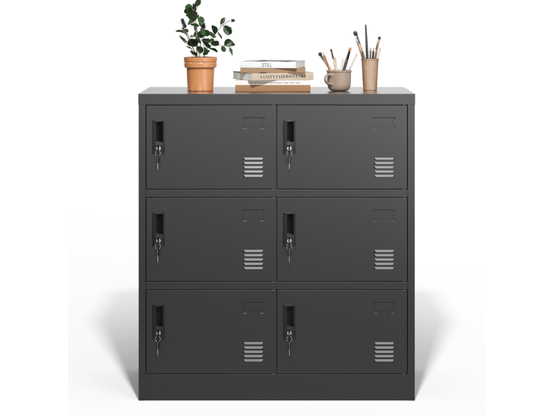  Armoire de rangement métallique 6 portes 90 x 40 x 100 cm – noir – serrures individuelles et porte-cartes  - Conforama A
