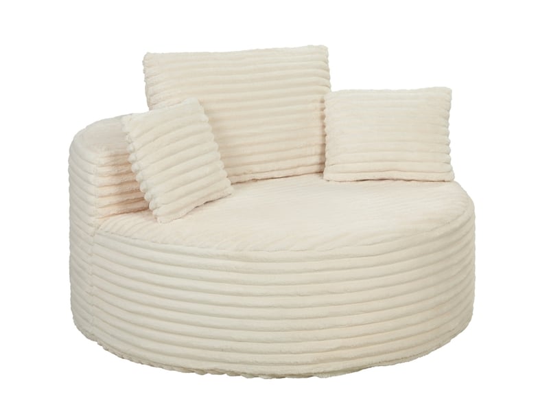  Fauteuil 1 place rond en velours côtelé crème, mousse, 4 coussins, 130 x 130 cm  - Conforama A