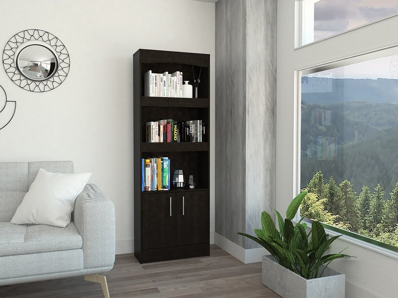  Bibliothèque simma de 181 cm avec 2 portes, wengé  - Conforama B