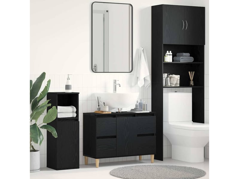 Meuble de lavabo de salle de bain, armoire de bain chêne noir 80 x 33 x 60 cm cf65536 - Conforama B