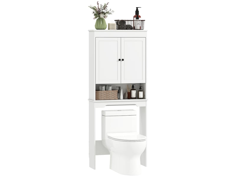  Meuble dessus wc blanc, rangement fermé et étagère ouverte, 65 x 22 x 161 cm  - Conforama A
